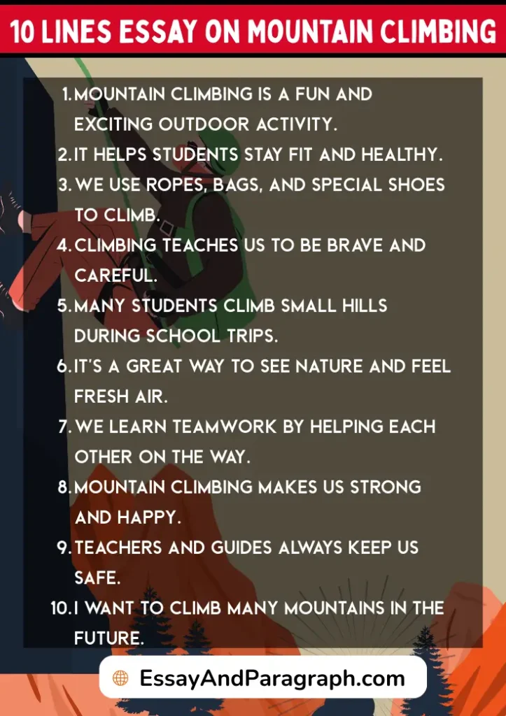 10 Lines Essay on Mountain Climbing